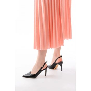 ST-1153 Siyah Günlük Arkası Açık 9 cm Topuklu Kadın Ayakkabı