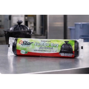 Star Plus Endüstriyel Jumbo Boy Çöp Torbası 80x110 cm 10 Adet Dayanıklı Sanayi Tipi Çöp Poşeti