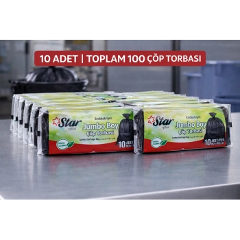 Star Plus Endüstriyel Jumbo Boy Çöp Torbası 80x110 cm 10lu Dayanıklı Sanayi Tipi Çöp Poşeti 10 Adet