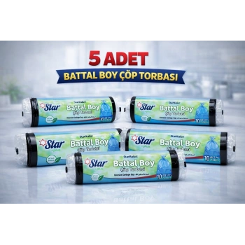 Star Plus Standart Battal Boy Çöp Torbası 75x90 cm 10lu Dayanıklı Büyük Boy Çöp Poşeti 5 Adet