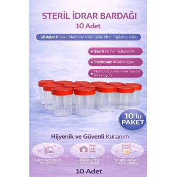 Steril İdrar Kabı Kapasiteli Numune Toplama Kabı 10 Adet