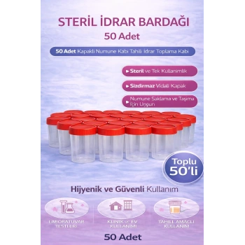 Steril İdrar Kabı Kapasiteli Numune Toplama Kabı 50 Adet