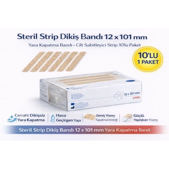 Steril Strip Dikiş Bandı 12 x 101 mm Yara Kapatma Bandı Cilt Sabitleyici Strip 10’lu Paket