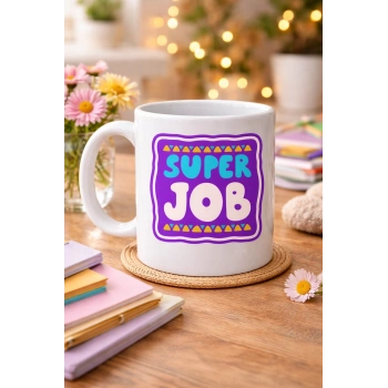 Super Job HARİKA İŞ ÇIKARDIN Yazılı Porselen Kupa MODEL 148 – Motivasyon Kupası – Başarı Tebrik Hediyesi – Ofis & Ev İçin Moral Veren Kahve Kupası