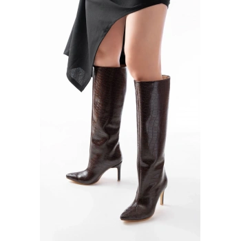 SYT-2004 Kahverengi Kroko Günlük Bayan Çizme