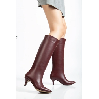 SYT-2025 Bordo Cilt  Günlük Kadın Çizme