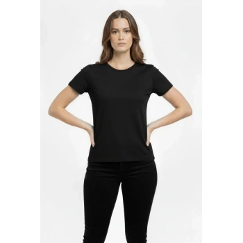 T-Shirt Bisiklet Yaka Slim Fit Likralı Tişört Günlük Basic Body - Siyah