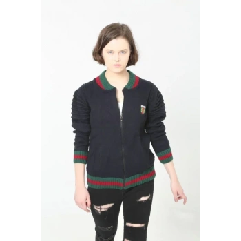 Tam Fermuarlı Triko Hırka - Lacivert