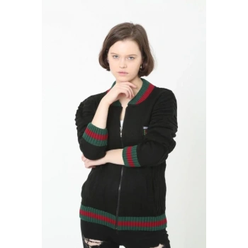 Tam Fermuarlı Triko Hırka - Siyah