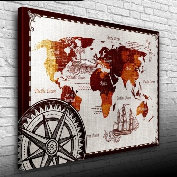 Tarihi Dünya Haritası Kanvas Tablo 50 x 70