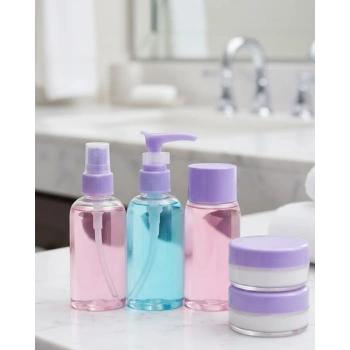 Taşınabilir 5’li Seyahat Banyo Seti Şeffaf Kozmetik Kapları