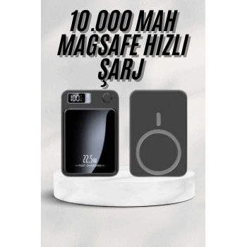 Taşınabilir Şarj Magsafe Powerbank 10.000 mAh Hızlı Şarj Led Göstergeli Kablosuz