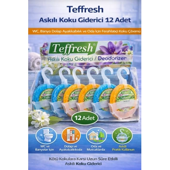 Teffresh Askılı Koku Giderici 12 Adet WC Banyo Dolap Ayakkabılık ve Oda İçin Askılı Ortam Koku Giderici