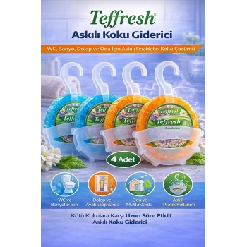 Teffresh Askılı Koku Giderici 4 Adet WC Banyo Dolap ve Oda İçin Askılı Ortam Koku Giderici