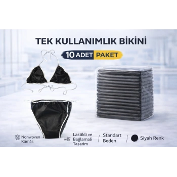 Tek Kullanımlık Bikini 10 Adet Nonwoven Kumaş Siyah Lastikli Standart Beden