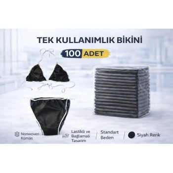 Tek Kullanımlık Bikini 100 Adet Nonwoven Kumaş Siyah Lastikli ve Bağlamalı Standart Beden