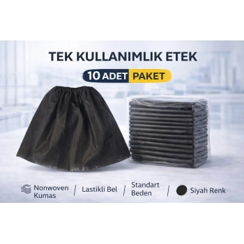 Tek Kullanımlık Etek 10 Adet Nonwoven Kumaş Siyah Lastikli Bel Standart Beden