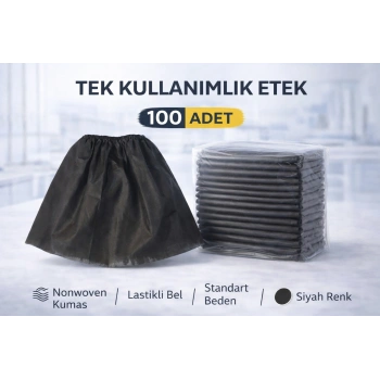 Tek Kullanımlık Etek 100 Adet Nonwoven Kumaş Siyah Lastikli Bel Standart Beden