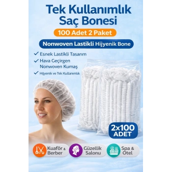 Tek Kullanımlık Saç Bonesi 100LÜ 2 Paket Nonwoven Lastikli Hijyenik Bone Toplam 200 Adet