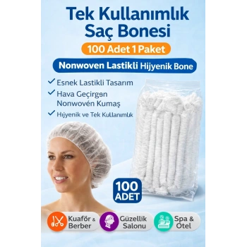 Tek Kullanımlık Saç Bonesi 100’LÜ 1 Paket Nonwoven Lastikli Hijyenik Bone
