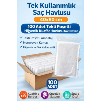 Tek Kullanımlık Saç Havlusu 40x80 cm 100 Adet Tekli Poşetli Hijyenik Kuaför Havlusu Nonwoven