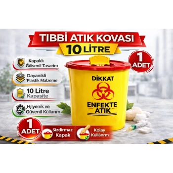Tıbbi Atık Kovası 10 Litre 1 Adet Kapaklı Tıbbi Atık Kutusu Enfekte Atık Kovası