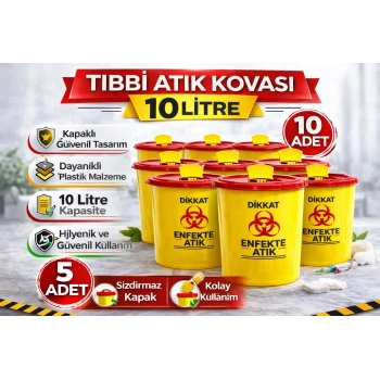 Tıbbi Atık Kovası 10 Litre 10 Adet Kapaklı Tıbbi Atık Kutusu Enfekte Atık Kovası Seti