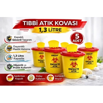 Tıbbi Atık Kovası 1,3 Litre 5 Adet Kapaklı Tıbbi Atık Kutusu Enfekte Atık Kovası Seti