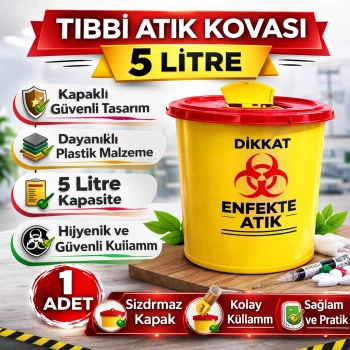Tıbbi Atık Kovası 5 Litre 1 Adet Kapaklı Tıbbi Atık Kutusu Enfekte Atık Kovası