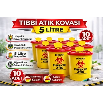 Tıbbi Atık Kovası 5 Litre 10 Adet Kapaklı Tıbbi Atık Kutusu Enfekte Atık Kovası