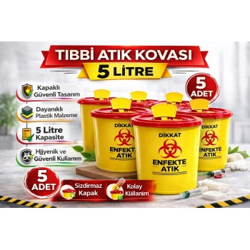 Tıbbi Atık Kovası 5 Litre 5 Adet Kapaklı Tıbbi Atık Kutusu Enfekte Atık Kovası