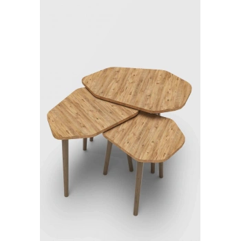 Trio 3lü Ahşap Zigon Sehpa