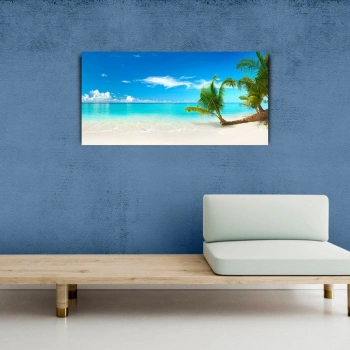 Turkuaz Deniz , Beyaz Kumlar ve Palmiyeler Kanvas Tablo 60 x 120