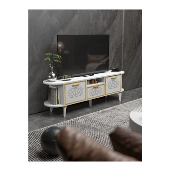 Tv Sehpası Mira Gold 5032 Beyaz 160 Cm 35 Cm 50 Cm