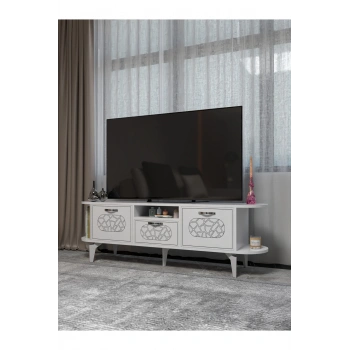 Tv Sehpası Mira Gümüş 5033 Beyaz 160 Cm 35 Cm 50 Cm