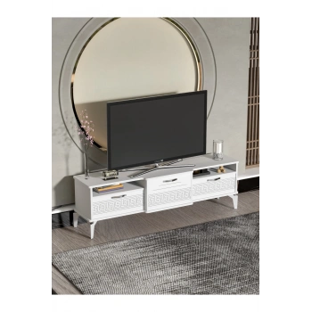 Tv Sehpası Tv Ünitesi 160 Cm Gümüş Beyaz Mistral 5073