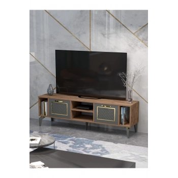 Tv Sehpası Tv Ünitesi Atlantik Çam Antrasit Gold 160 Cm Linya 5040