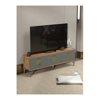 Tv Sehpası Tv Ünitesi Atlantik Çam Antrasit Gold 160 Cm Saraylı 5060