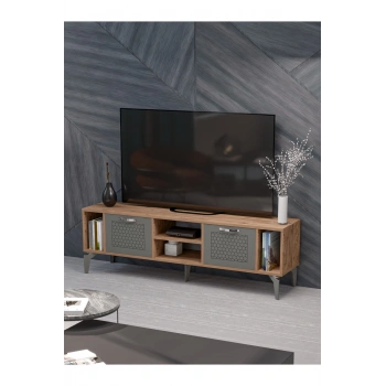 Tv Sehpası Tv Ünitesi Atlantik Çam Antrasit Gümüş 160 Cm Linya 5041