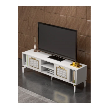 Tv Sehpası Tv Ünitesi Beyaz Gold 160 Cm Linya 5042