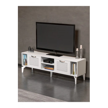 Tv Sehpası Tv Ünitesi Beyaz Gümüş 160 Cm Linya 5043