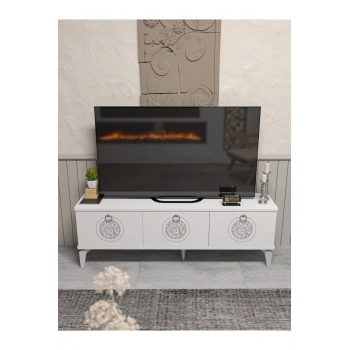 Tv Sehpası Tv Ünitesi Beyaz Gümüş 160 Cm Saraylı 5063