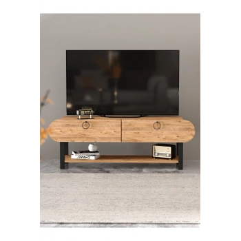 Tv Sehpası Tv Ünitesi Kapaklı Raflı Setro Atlantik Çam