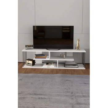 Tv Sehpası Tv Ünitesi Raflı 140 Cm Gzd Beyaz