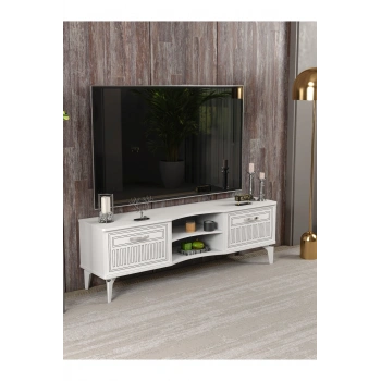 Tv Sehpası Tv Ünitesi Vera Beyaz Çizgili 5053