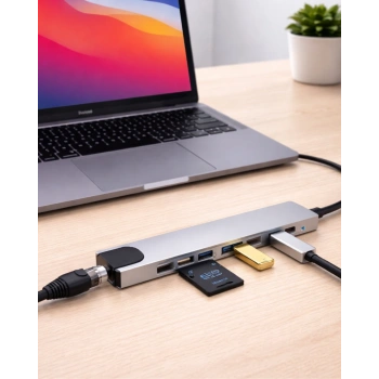 Type C Hub Çoklayıcı 8 Port USB HDMI RJ45 Kart Okuyucu