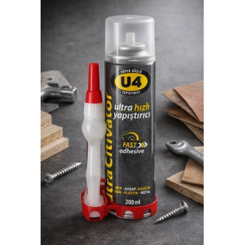 U4 Ultra Hızlı Yapıştırıcı 200 ml Süper Güçlü Şeffaf Endüstriyel Fast Adhesive MDF Ahşap Plastik Metal Deri