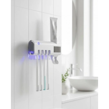 UV Sterilizasyonlu Duvara Monte Otomatik Diş Fırçası Tutucu