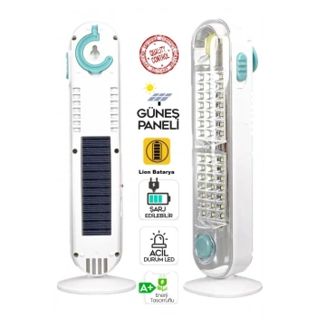 V-005 42 Ledli+Fener Solar Güneş Panelli Ultra Güçlü Ledli Şarjlı Işıldak