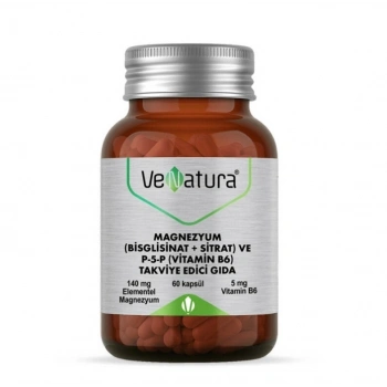 Venatura Magnezyum (Bisglisinat+Sitrat) ve P5P (Vitamin B6) 60 Kapsül